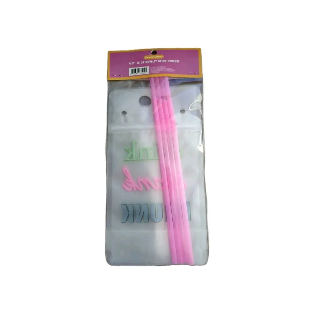 4 Pcs Drink Pouches For Adults Plastic Flask Reusable Disposable Bags w/ Straws